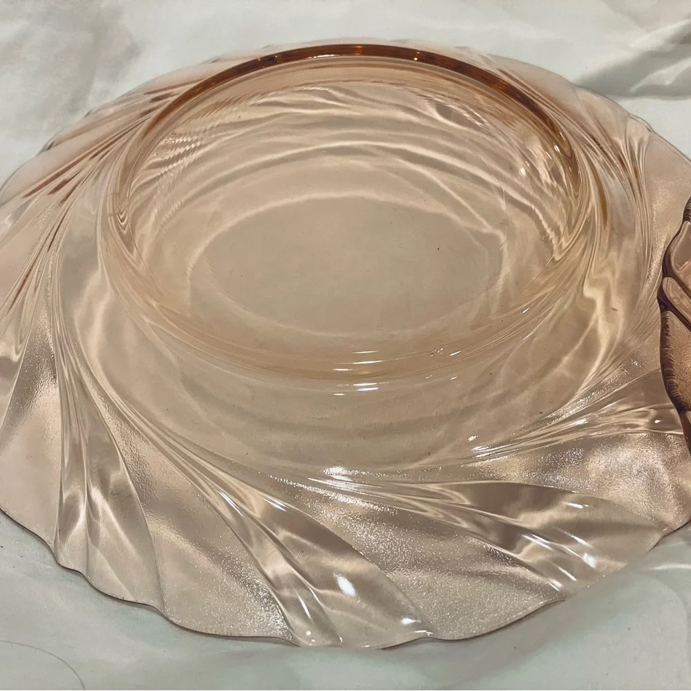 Set (4) Vereco France Pink Swirl Pattern Etched Glass Salad Plates | 8.25” | EUC